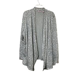 AnyBody Green Animal Print Open Cardigan with Pockets